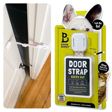 Door Buddy caramel  Latch Keep Dog Out of Litter Box without Pet Gate with Cat