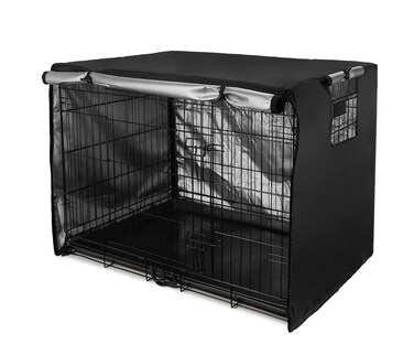 Senmortar Double Door Dog Crate Cover Wire Dog Cage Cover Waterproof Durable Lightweight 420D Polyester Pet Kennel Cover Black 60cm Indoor Outdoor Protection Cage Covers for Dog Crates
