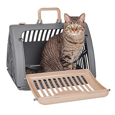 SPORT PET SportPet Designs Foldable Travel Cat Carrier  Front Door Plastic Collapsible Carrier Gray and Tan Medium Pack of 1