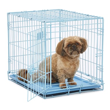 MidWest Homes for Pets Blue Dog Crate  MidWest iCrate 24 Blue Folding Metal Dog Crate wDivider Panel Floor Protecting Feet  Leak Proof Dog Tray  24L x 18W x 19H Inches Small Dog Breed