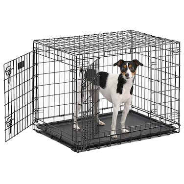 MidWest Homes for Pets MidWest Ultima Pro Series 30 Dog Crate  ExtraStrong Double Door Folding Metal Dog Crate wDivider Panel Floor Protecting Roller Feet  LeakProof Plastic Pan
