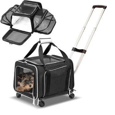 RUFF LIFE 101 Airline Approved Expandable Premium Pet Carrier on Wheels Two Sided Rolling Carrier Designed for Dogs  Cats Extra Spacious Soft Lined Carrier Black RLPETCARRIERWHEELS