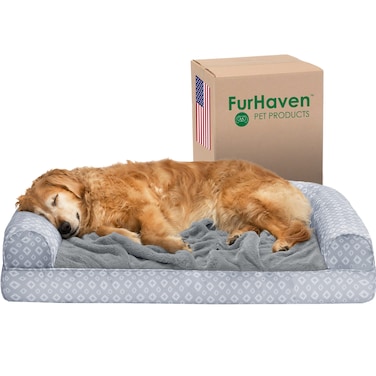 Furhaven Cooling Gel Dog Bed for Large Dogs wRemovable Bolsters  Washable Cover For Dogs Up to 95 lbs  Plush  Diamond Print Nest Top Sofa  Gray JumboXL