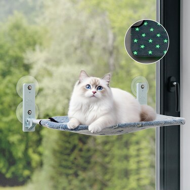 Foldable Cat Window Perches Glow in The Dark Cat Hammock Cordless Cat Bed with 4 Strong Suction Cups Warm Soft Zipper Cushions Cat Seats Indoor for Large Cats Stars Large