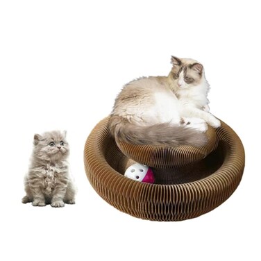 Magic Organ Foldable Cat Scratching Board Grinding Scratch Pad with Toy Kring Ball Durable Recyclable Interactive Cat Scratcher