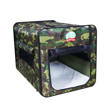Go Pet Club 32 Soft Collapsible Dog Crate Portable Pet Carrier Thick Padded Pet Travel Crate for Indoor  Outdoor Foldable Kennel Cage with Durable Mesh Windows Forest Green Camo