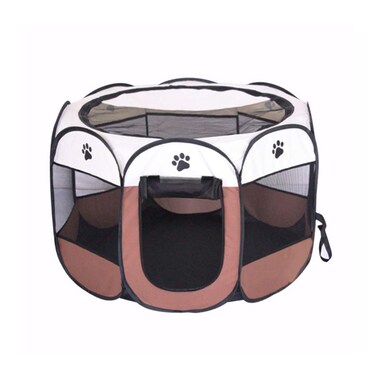 BODISEINT Portable Pet Playpen Dog Playpen Foldable Pet Exercise Pen Tents Dog Kennel House Playground for Puppy Dog Yorkie Cat Bunny Indoor Outdoor Travel Camping Use Large Coffee  Beige