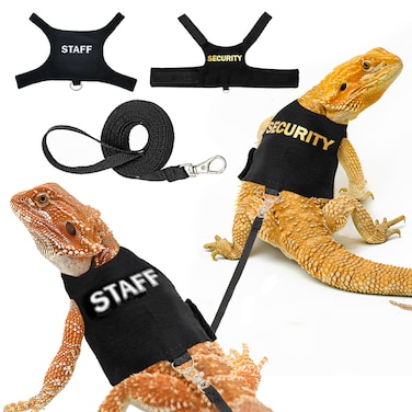TRECKPET Premium 2Pack Bearded Dragon Leash and Harness SetPerfect Lizard Leash for Bearded DragonAdjustable Bearded Dragon Harness for Secure WalksFun Staff and Security Designs