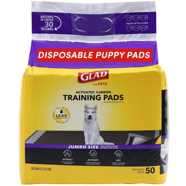 Glad for Pets JUMBO SIZE Charcoal Puppy Pads Black Training That Absorb  Neutralize Urine Instantly New Improved Quality Dog Pads 50 Count FF14584
