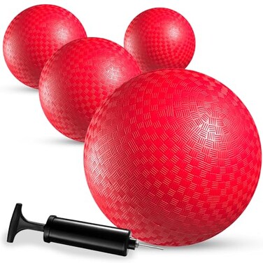 Bedwina Playground Balls Bulk  85 Inch 4Pack Red Rubber Bouncy Inflatable Balls wAir Pump for Kids  Adults Indoor  Outdoor Games Kickballs Dodgeball Four Square Dodge Ball Handball
