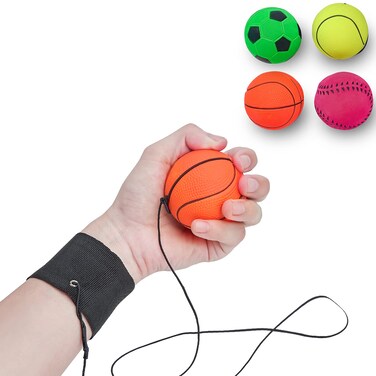 ZUYEE Wrist Band Ball Rubber High Bounce with Velcro Wrist  Elastic String Rebound Bouncy Balls On String for Finger Stiffness Relief Wrist ExerciseChildren Gift Sport Toy Balls Pack of 4