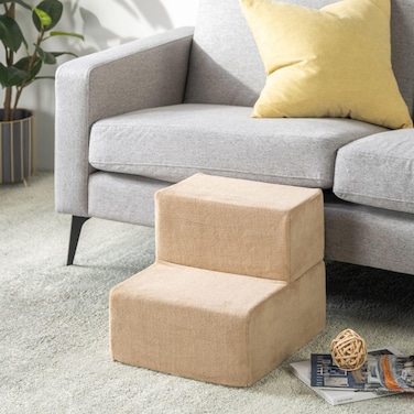 ZINUS Foam 13 Inch 2Step Step Pet StairsPet Ramp for Cats and Dogs Extra Small Beige