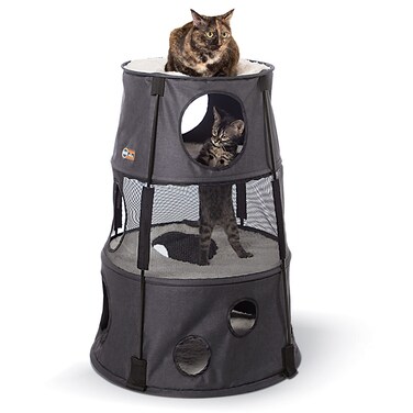 KH Pet Products Cat Tower Tree Condo for Indoor Cats Modern Cute Cat Hammock Bed Kitten  Adult House Activity Center Playground Tree Cave Large Cozy Hideaway  3 Level Gray 22 X 30