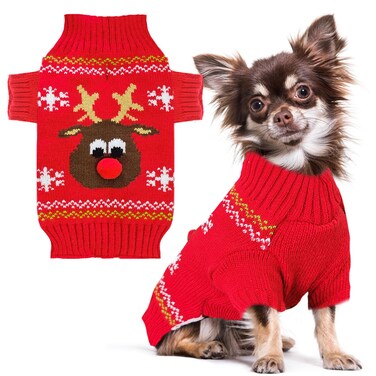 PETCARE Dog Ugly Christmas Sweater Red Funny Cute Cartoon Reindeer Cat Sweaters Jumper Holiday Dog Clothes Puppy Sweaters for Small Medium Large Dogs Fall Winter Outfits Xmas Dog CostumeMedium