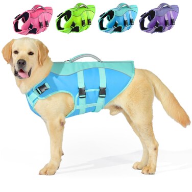 PETDSH Dog Life Jacket Medium Reflective Dog Life Vest for Swimming Boating Dog Swim Vest with Superior Buoyancy and Rescue Handle Adjustable Dog lifejacket for Medium Dogs BlueM