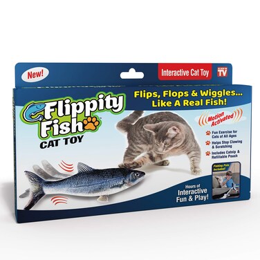 Ontel Flippity Fish Interactive Cat Toy with Catnip  Fishing Pole  Touch Activated Rechargeable Pet Toy to Help Reduce Stress  Bad Behavior  As Seen on TV