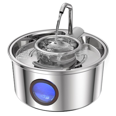 Kittyspout Cat Fountain 32 L SUS 304 Stainless Steel with Transparent Window Cat Fountain with Detachable Stainless Steel Bowl UltraQuiet 5Layer Filtration System