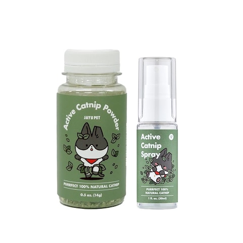 JAYU PET Super Active Catnip Set  Fresh Catnip Powder 05 oz  Potent Spray 1fl oz with Strong Scent for Exercising Relaxing and Training Cats