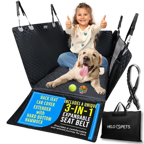 HELO PETS Hard Bottom Back Seat Cover for Dogs Rear Seat Protector for Dogs Car Dog Hammock Dog Bed for Car Back Seat Car Seat Extender for SUV Truck and Family Car Hammock for Dogs Back Seat