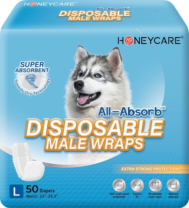 HONEY CARE AllAbsorb A24 Male Dog Wrap 50 Count LargeBlue and White