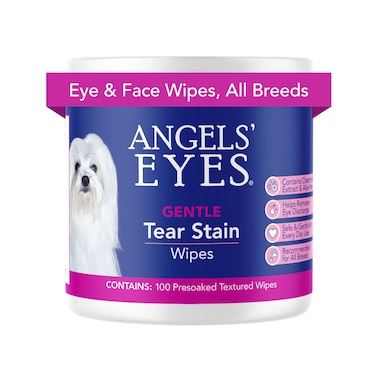 ANGELS EYES Gentle Tear Stain  Pet Eye Wipes for All Dogs  Cats Textured Grooming Wipes Remove Discharge  Mucus Reduce Tear Stains Hypoallergenic with Aloe  Chamomile 100ct