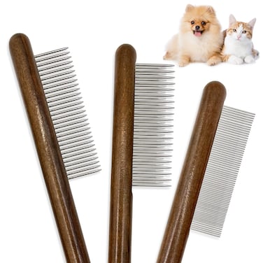 ZKKZOMA 3 Pack Solid Wood Cat CombsFlea Lice Comb with Rounded Stainless Steel Teeth for Cat Dog Rabbit Massage Removes Mats Tangles and Loose FurGrooming Comb for CatDogSmall Medium Pets