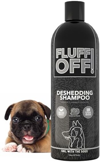 Girl With The Dogs Fluff Off by Natural Deshedding Dog  Cat Shampoo 16 Oz Made in USA 8 Wks