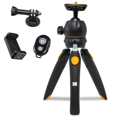 KODAK PhotoGear Mini Adjustable Tripod with Remote 360 Ball Head Compact 9 Tabletop Tripod11 Selfie Stick 5Position Legs Rubber Feet Smartphone  Action Camera Adapters EGuide Included