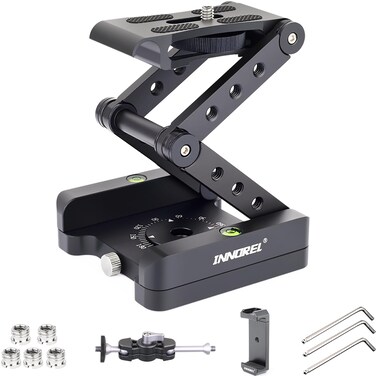 INNOREL ZFlex Tilt Tripod Head MH5 CNC Aluminum Alloy All Metal Flexible Folding Z Pan 360 Horizontal Rotation with 14 and 38 Screws Max Load 661lb for Canon Nikon Sony DSRL Camcorder Slider