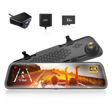 WOLFBOX G840S 12 4K Mirror Dash Cam Backup Camera 2160P Full HD Smart Rearview Mirror for Cars  Trucks Front and Rear View Dual Cameras Night Vision Parking AssistanceIncluded 32GB Card  GPS