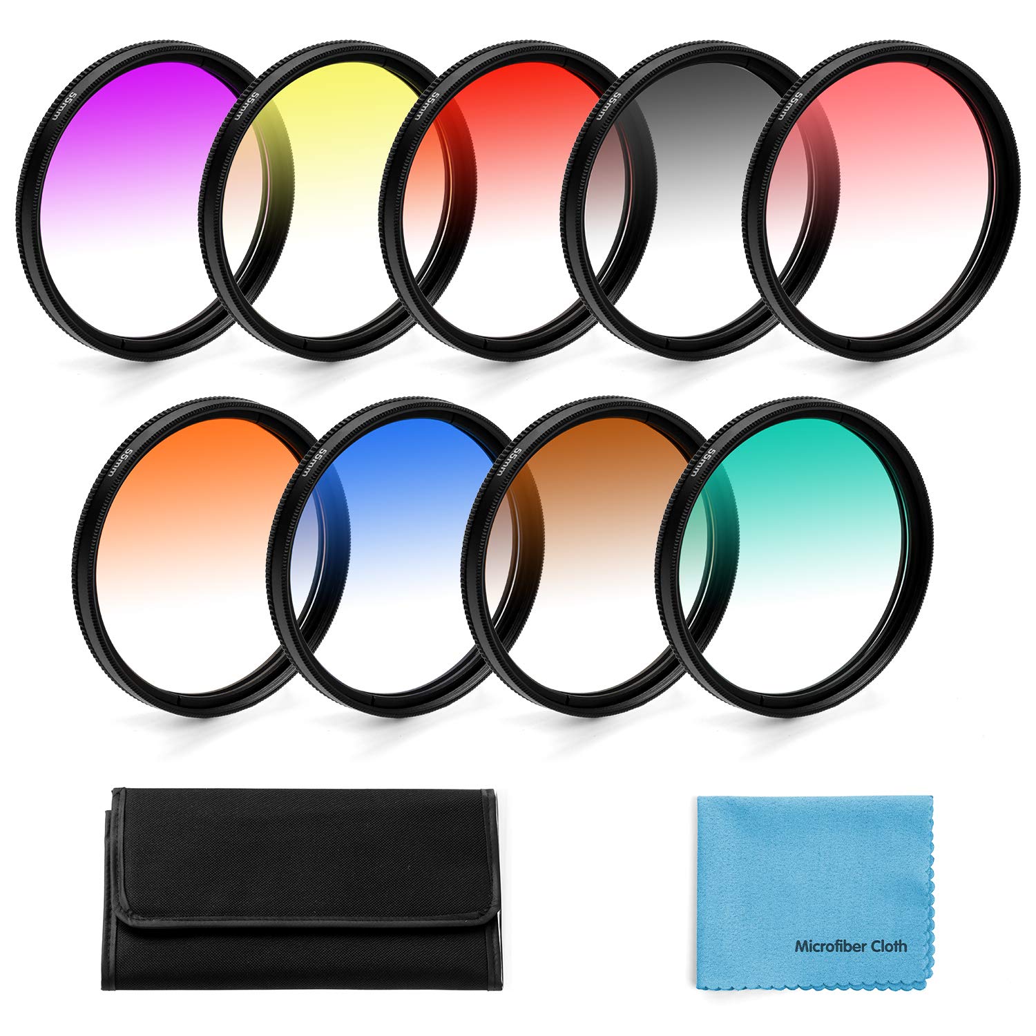 X-sweetdream X-sweetdream Graduated Color Filters Kit 9 Pieces Gradual Colour Lens Filter Kit Set Accessor