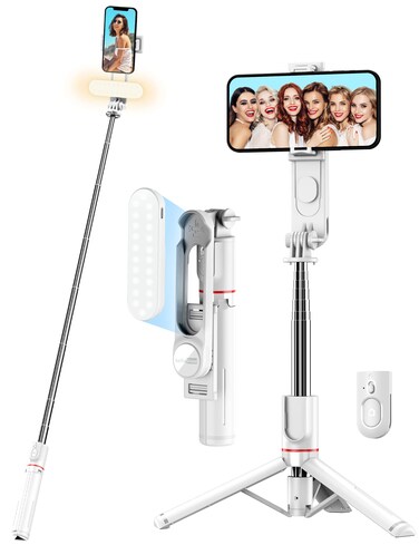 Selfie Stick Tripod with Light 45 Selfie Stick with Wireless Remote Portable Phone Tripod Compatible with iPhone 15 Pro Max1514 Pro1413 Samsung S22 S23 UltraAndroid Smartphone