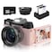 VETEK Digital Cameras for Photography 4K 48MP Vlogging Camera 16X Digital Zoom Manual Focus Students Compact Camera with 52mm WideAngle Lens  Macro Lens 32G Micro Card and 2 Batteries Pink