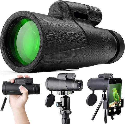 Qisebin 12X50 Monoculars for Adults High Power Monocular Telescope with Smartphone Holder  Tripod for Wildlife Bird Watching Hunting Camping Travel Secenery