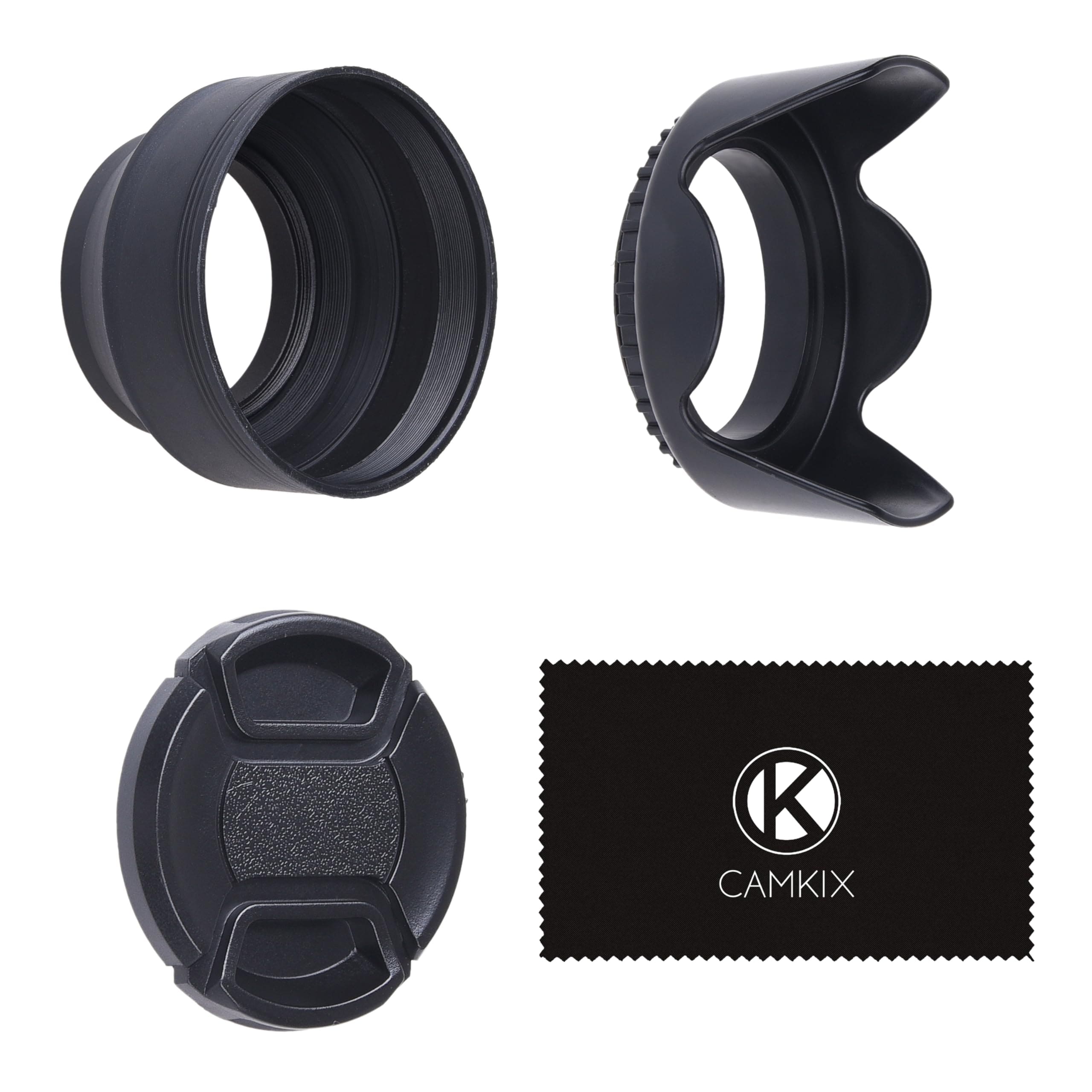 CamKix CamKix Set Of 2 Camera Lens Hoods And 1 Lens Cap Rubber Collapsible Tulip Flower Sun Sh