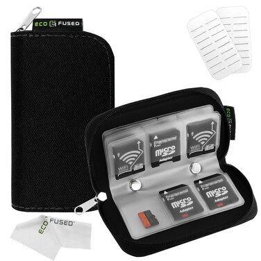 EcoFused Memory Card Case  Fits up to 22x SD SDHC Micro SD Mini SD and 4X CF  Holder with 22 Slots Black
