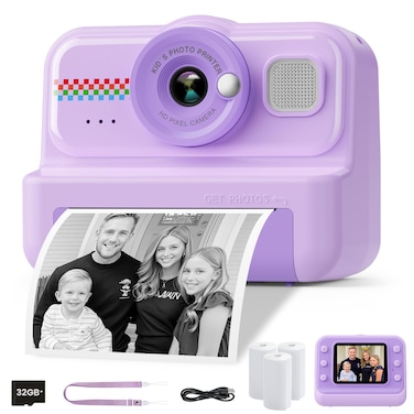 HiMont Kids Camera Instant Print 1080P HD Instant Print Camera for Kids with 3 Rolls Print Paper  32GB Card Selfie Digital Camera for Kids Ideal Kids Toys Gifts for Boys  Girls Age 314 Purple