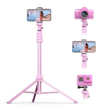 UBeesize 72 Phone Tripod  Selfie Stick Camera Tripod Stand with Wireless Remote and Phone HolderCompatible with iPhone Android Phone Perfect for SelfiesVideo RecordingLive Streaming Pink
