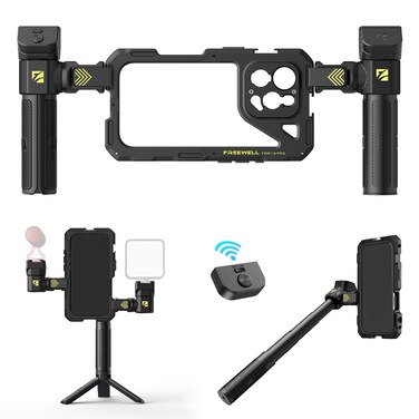 Freewell Genius Rig Cage for iPhone 15 Pro Max  ToolFree Installation Multifunctional Tripod  Monopod Handles Bluetooth Remote