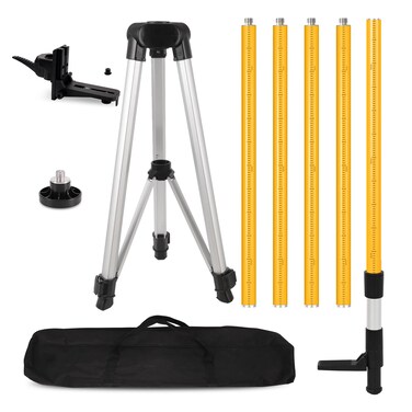 MOETER Laser Level Pole with Adjustable Mount 5814 Thread Telescoping Tripod Pole 12FT37M with Tripod and for Rotary and Line Lasers METSP6 Pole with Tripod
