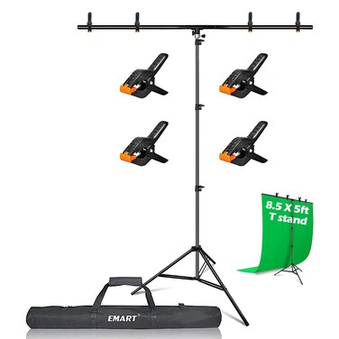 EMART TShape Portable Background Backdrop Support Stand Kit 5ft Wide 85ft Tall Adjustable Photo Backdrop Stand with 4 Spring Clamps