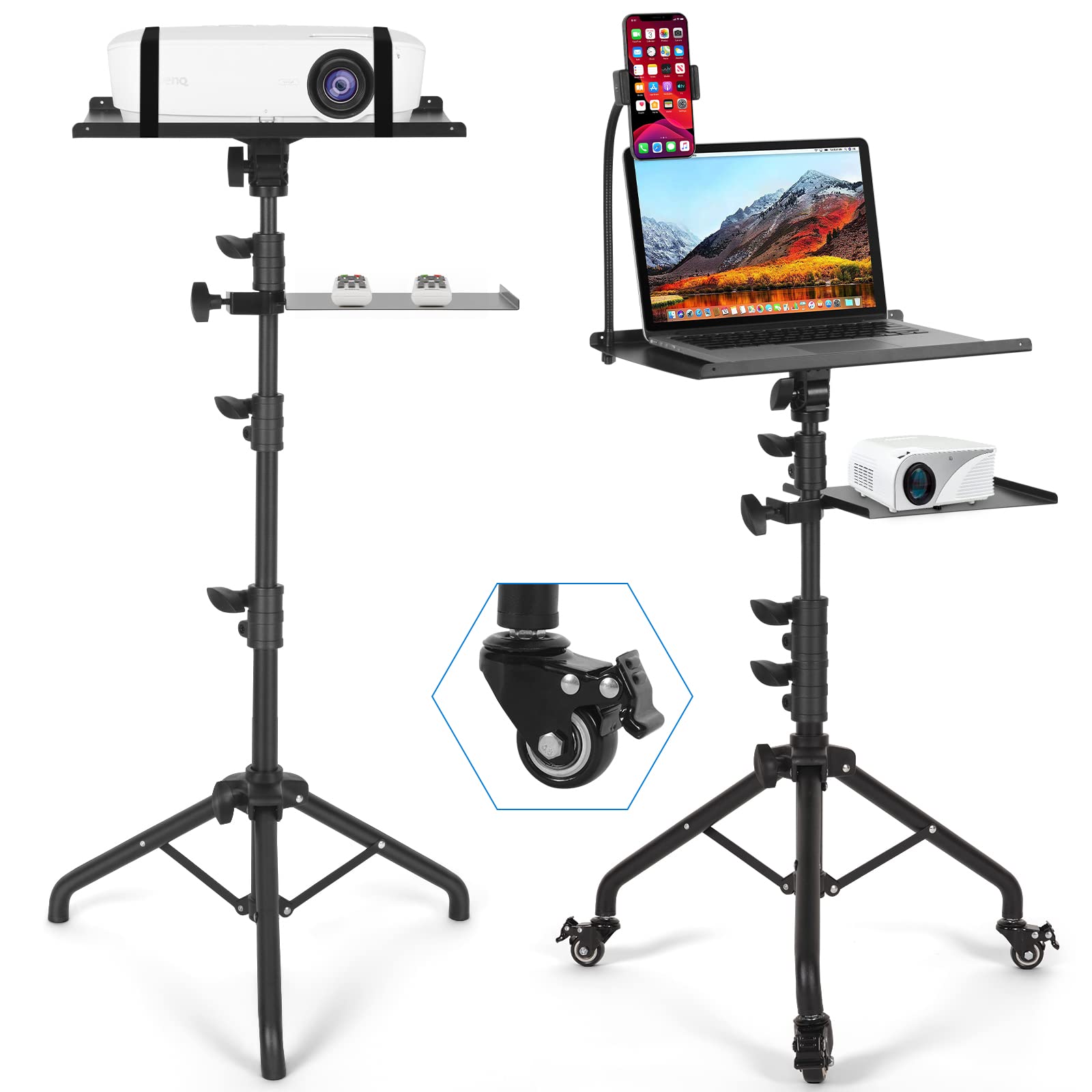 Tossbiss Tossbiss Projector Stand With Wheels Laptop Tripod Stand With Phone Holder adjustable portable