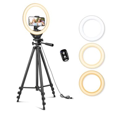 Sensyne 10 Ring Light with 50 Extendable Tripod Stand LED Circle Lights with Phone Holder for Live StreamMakeupYouTube VideoTikTok Compatible with All Phones