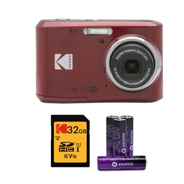 Kodak PIXPRO FZ45 Digital Camera Black Bundle with 32GB Class 10 UHSI U1 SDHC Memory Card and AA HighPerformance Alkaline Batteries 4Pack 3 Items