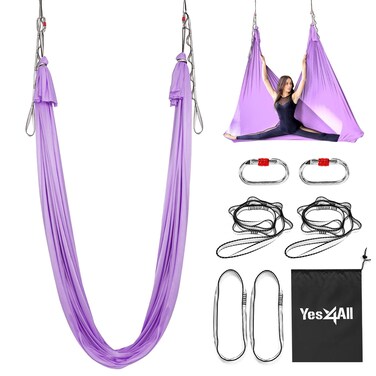 Yes4All Soft Tricot Fabric Aerial Yoga HammockAerial Silks for Home Yoga Increasing Strength Flexibility and Balance Suits All Levels Complete kit included