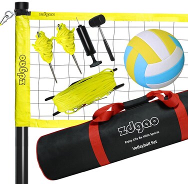 Zdgao Outdoor Portable Volleyball Net System  Adjustable Height Poles with Soft Volleyball Ball Pump Hammer Boundary Line and Carry Bag for Backyard Beach Lawn