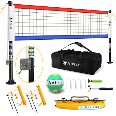 Airist Heavy Duty Volleyball Net Outdoor with Steel AntiSag System Adjustable Aluminum Poles Professional Volleyball Nets Set for Backyard and Beach Volleyball and Carrying Bag