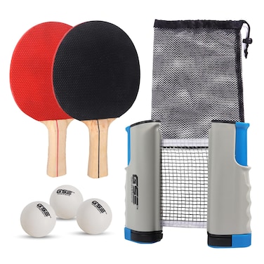 GSE Games  Sports Expert Ping Pong Paddle Set Portable Table Tennis Set with Retractable Ping Pong Net Post 2 Paddles 3 Ping Pong Balls Anywhere toGo Ping Pong Set for Any TablesGrey