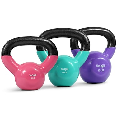 Yes4All Combo Vinyl Coated Kettlebell Weight Sets Great for Full Body Workout and Strength Training Multicolor 5 10 15 lbs