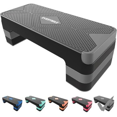 EVERYMILE Aerobic Exercise Step Adjustable Aerobic Stepper for Exercise Workout Step Platform Step Up Box 265 Step Deck with 4 6 8 Adjustable Height Risers Women Home Gym Fitness